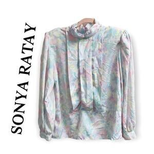 Vintage Sonya Ratay for San Andre Pastel Colorful Blouse Pleated Womens Size 12